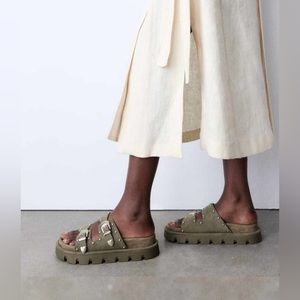 Zara Khaki Buckle Sandals